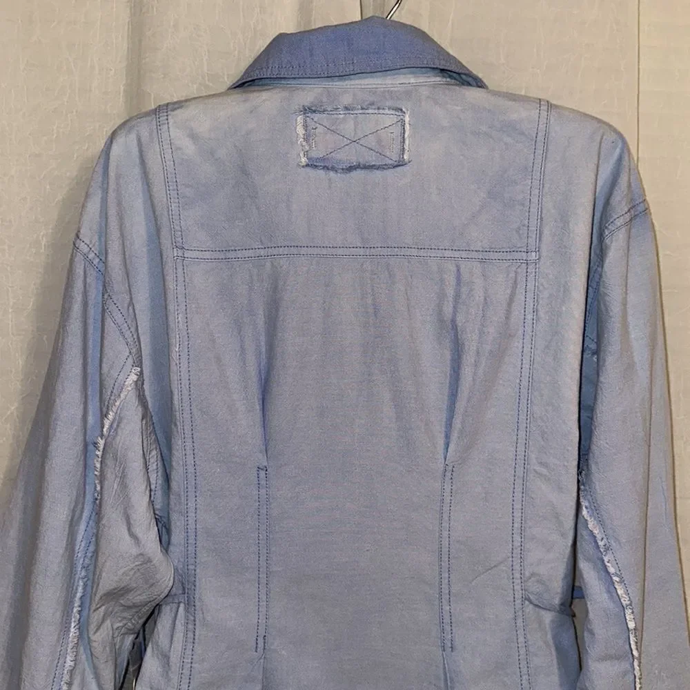 free people M-L Blue Chambray Denim Vintage Wash Distressed Shirt Tunic